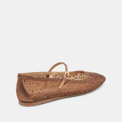 REYES CRYSTAL BALLET FLATS MID BROWN MESH^Dolce Vita Clearance