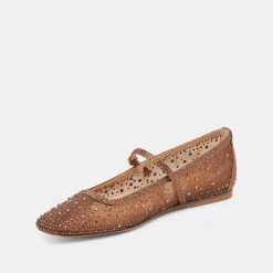 REYES CRYSTAL BALLET FLATS MID BROWN MESH^Dolce Vita Clearance