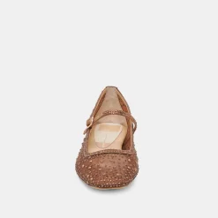 REYES CRYSTAL BALLET FLATS MID BROWN MESH^Dolce Vita Clearance