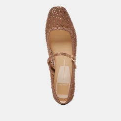 REYES CRYSTAL BALLET FLATS MID BROWN MESH^Dolce Vita Clearance
