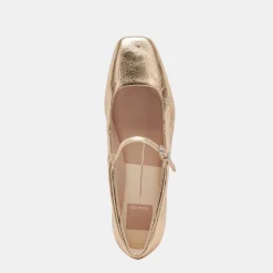 REYES WIDE BALLET FLATS GOLD DISTRESSED LEATHER^Dolce Vita New