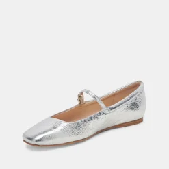 REYES WIDE BALLET FLATS SILVER DISTRESSED LEATHER^Dolce Vita Hot