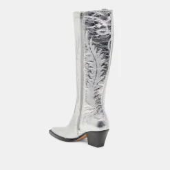 RYATT EXTRA WIDE CALF BOOTS SILVER DISTRESSED LEATHER^Dolce Vita Discount