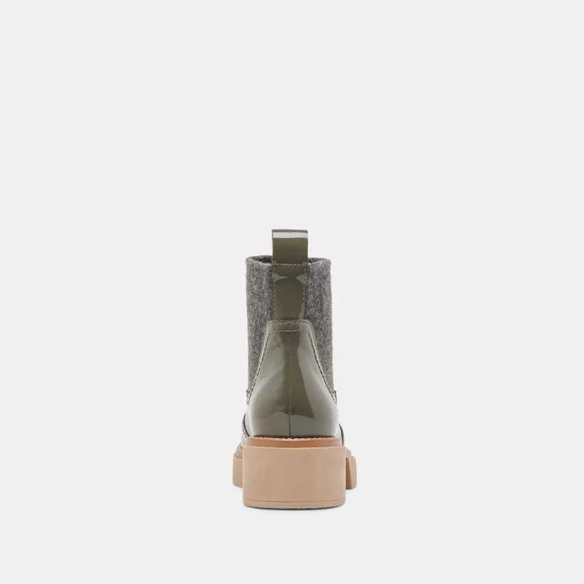SALINE H2O WIDE BOOTIES DARK OLIVE CRINKLE PATENT^Dolce Vita Best