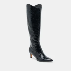 SHILAH WIDE CALF BOOTS NOIR EMBOSSED LEATHER^Dolce Vita Outlet