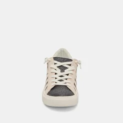 ZINA PATCH SNEAKERS BLACK BEIGE RAFFIA^Dolce Vita Hot